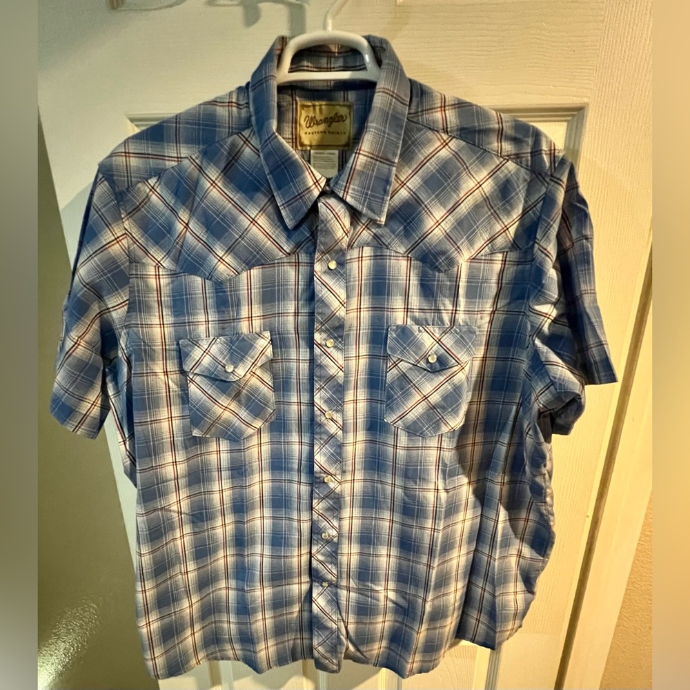 Wrangler Men's Casual Blue Checkered Western Shirt